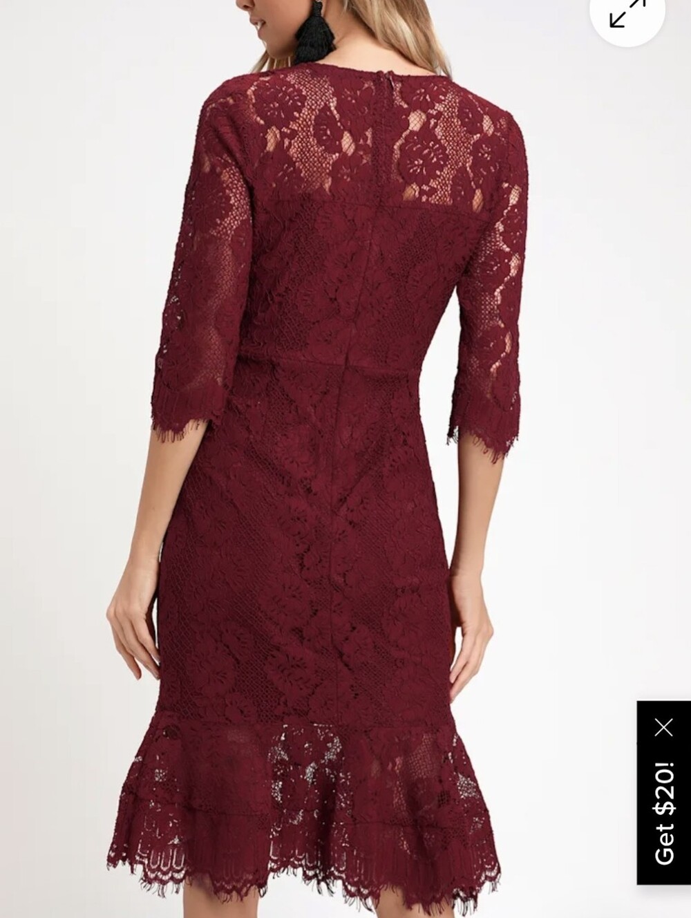 Lulus Dance With Me Burgundy Lace Bodycon Midi Dress Small